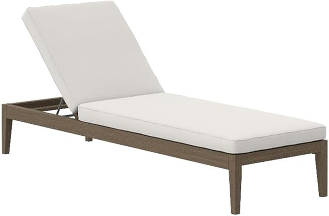 Modway Northlake Teak Outdoor Chaise Lounge Chair in Weathered Gray White – Adjustable Wood Poolside Recliner with All-Weather Cushion
