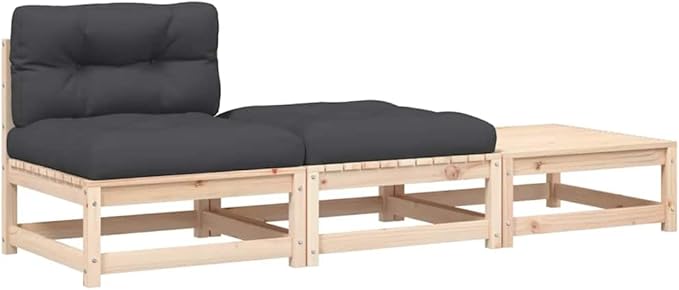 Modular Garden Armless Sofa with Adjustable Design and Removable Cushions for Outdoor Patio Seating in Rustic Pine Wood Finish