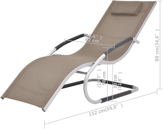 Taupe Aluminum Textilene Outdoor Chaise Lounge with Pillow 59.8"x24.4" Ergonomic Curved Sun Lounger Weatherproof for - Photo 2