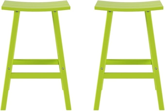 Costaelm All-Weather Bar Stools Set of 2, 29" Height Outdoor Bar Stools, Adirondack Poly Patio Bar Stool for Patio, Deck, Kitchen Counter and Garden, Lime