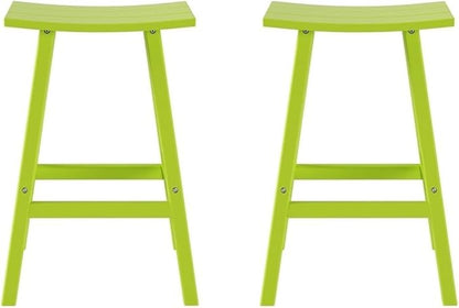 Costaelm All-Weather Bar Stools Set of 2, 29" Height Outdoor Bar Stools, Adirondack Poly Patio Bar Stool for Patio, Deck, Kitchen Counter and Garden, Lime