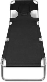 Folding Sun Lounger Black 22.8"x74.4"x10.6" Powder-Coated Steel Frame Adjustable Backrest Patio Pool Beach Lounge - Photo 3