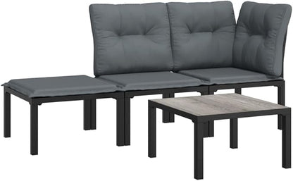 4 Piece Patio Lounge Set Outdoor Black Wicker Modular Sectional Conversation Furniture 21.7 x 21.7 in Corner Chair for Garden Balcony Apartment Terrace