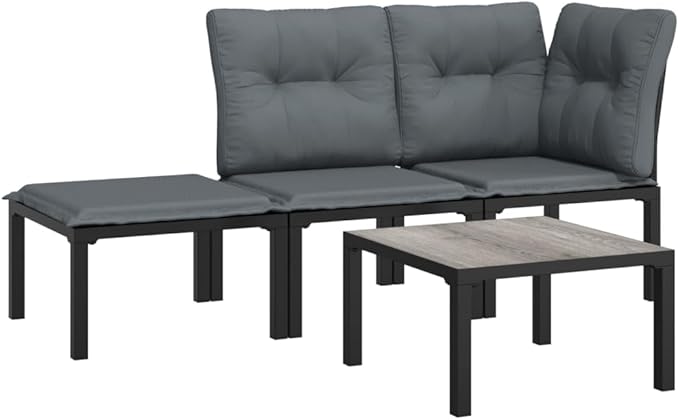 4-Piece Outdoor Patio Lounge Set Black and Grey - Photo 2