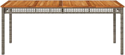 Large Rectangular Outdoor Dining Table for 6 People, Weather-Resistant Patio Garden Table with Synthetic Poly Rattan and Powder-Coated Frame, Grey and Brown