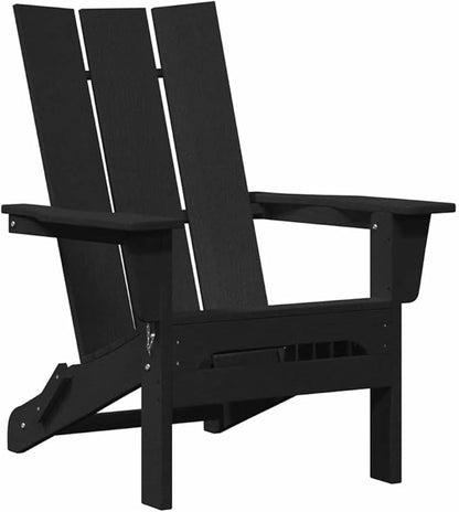Folding Adirondack Chair, Weather-Resistant HDPE Outdoor Patio Seat, Modern Ergonomic Deck Chair for Backyard, Garden, and Porch, Black