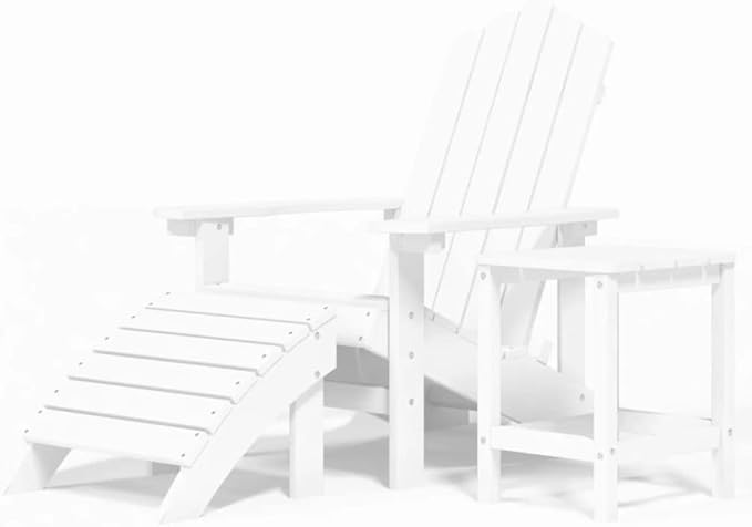 White HDPE Adirondack Chair with Removable Footstool for Patio and Garden Outdoor Relaxation Comfortable Durable - Photo 3