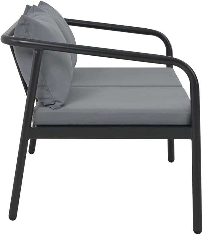 Patio Furniture Set 2-Seater Garden Bench Dark Grey Frame Light Grey Cushions Aluminum Polyester Modern Style Comfy Functionality for Garden Balcony