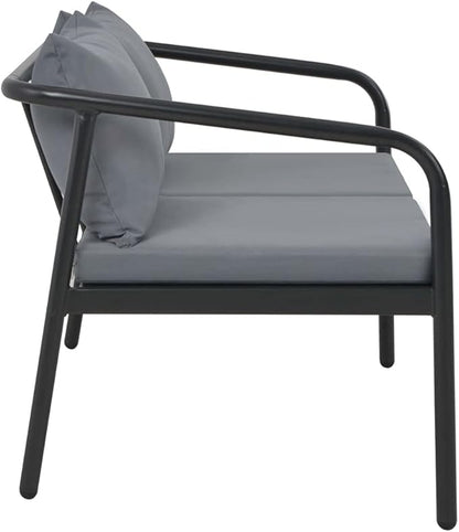Patio Furniture Set 2-Seater Garden Bench Dark Grey Frame Light Grey Cushions Aluminum Polyester Modern Style Comfy Functionality for Garden Balcony