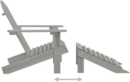 Patio Furniture Set with Ottoman and Table Solid Fir Wood Gray Outdoor Adirondack Chair for Garden Balcony Porch Backyard