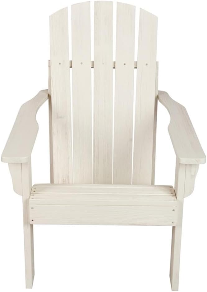 Pemberly Row Cedar Wood Adirondack Chair, White Finish, 36.25 H x 34.25 W x 26.75 D, Ergonomic Design with Contoured Seat and High Back, Outdoor Patio Seating, Weather-Resistant and Durable