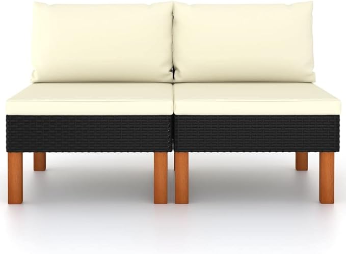 2-Piece Outdoor Sofa, 25.4x28.3x26.4 in, Black PE Rattan, Adjustable Armrest, All-Weather Cushions, Patio Balcony Garden