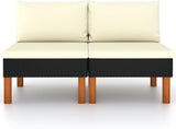 2-Piece Outdoor Sofa, 25.4x28.3x26.4 in, Black PE Rattan, Adjustable Armrest, All-Weather Cushions, Patio Balcony Garden - Photo 2