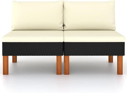 2-Piece Outdoor Sofa, 25.4x28.3x26.4 in, Black PE Rattan, Adjustable Armrest, All-Weather Cushions, Patio Balcony Garden