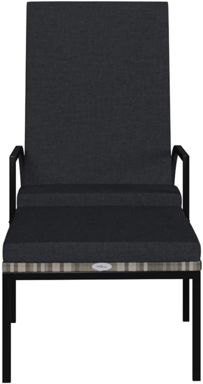 Sun Lounger Grey PE Rattan, Galvanized Steel, Fabric (100% Polyester) Recliner Chair Garden Sun Lounger Relaxing Chair for Patio Garden