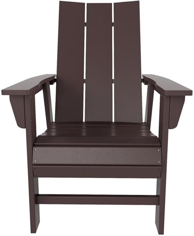 Costaelm Outdoor Adirondack Chair, HDPE Patio Balcony Chairs, Portside Seashell Nautical Curveback Adirondack Chair and Fire Pit Chairs, Dark Brown