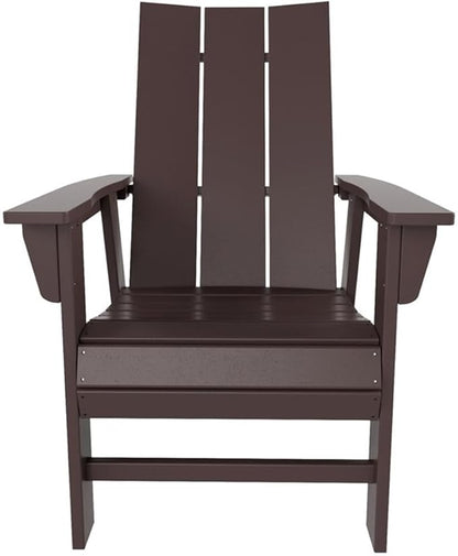 Costaelm Outdoor Adirondack Chair, HDPE Patio Balcony Chairs, Portside Seashell Nautical Curveback Adirondack Chair and Fire Pit Chairs, Dark Brown