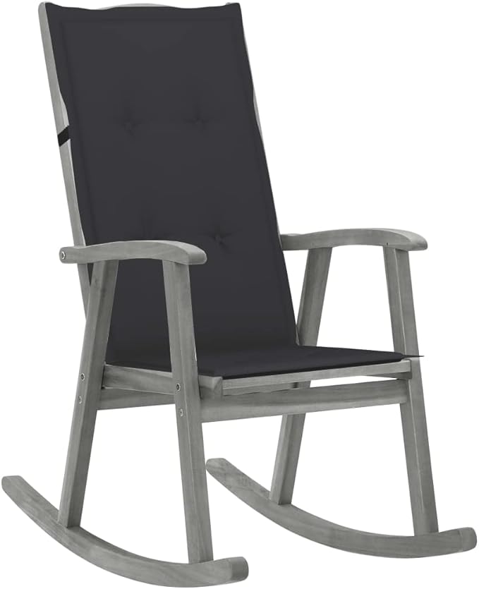 Outdoor Rocking Chair with Anthracite Cushions, Solid Acacia Wood Vintage Rocker with High Backrest for Patio, Porch - Photo 1