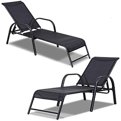 Giantex Outdoor Patio Chaise Lounge Chair, Adjustable Lounge Chairs Patio Seating Furniture, 5 Adjustable Positions, Backyard Lawn Sling Chaise for Beach Yard Pool (2)