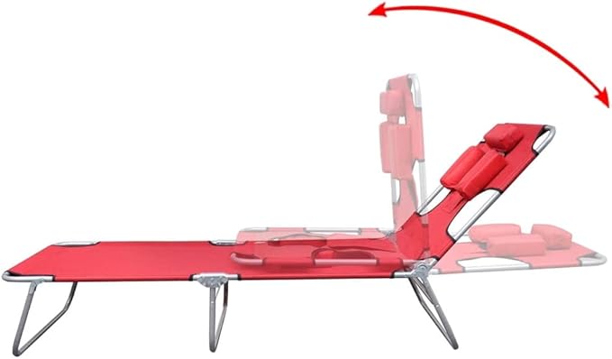 Red Folding Sun Lounger Outdoor 74.4" Long Powder-Coated Steel Frame Adjustable Headrest Portable Beach Patio Poolside - Photo 4