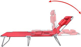 Red Folding Sun Lounger Outdoor 74.4" Long Powder-Coated Steel Frame Adjustable Headrest Portable Beach Patio Poolside - Photo 4