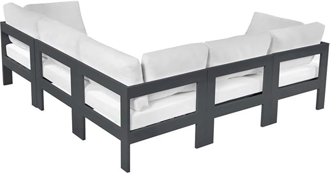 MAKLAINE Contemporary Outdoor Modular Sectional Sofa, Aluminum Frame, Water-Resistant White Fabric - Photo 5