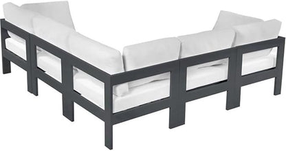 MAKLAINE Contemporary Outdoor Modular Sectional Sofa, Aluminum Frame, Water-Resistant White Fabric, 90" W x 90" D x 34" H, Patio Furniture for Garden or Outdoor Seating