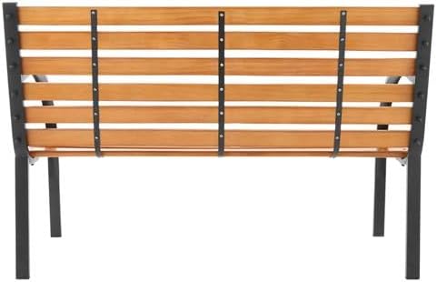 48" Outdoor Garden Bench, Patio Furniture Outdoor Chair with Hardwood Slats and Steel Frame, Weather Proof 2-Person Outdoor Loveseat with Black Handrail for Park, Porch, Pool, Backyard