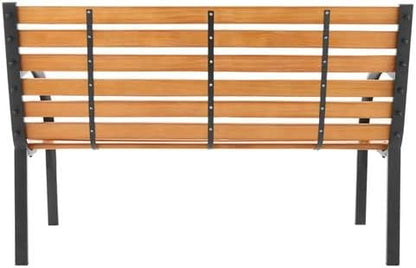 48" Outdoor Garden Bench, Patio Furniture Outdoor Chair with Hardwood Slats and Steel Frame, Weather Proof 2-Person Outdoor Loveseat with Black Handrail for Park, Porch, Pool, Backyard