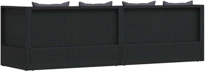 Patio Bed Adjustable Armrests Outdoor Chaise Lounge Rectangular Sofa with Removable Cushions, 3-Seater Modern Poly Rattan Furniture for Balcony Garden