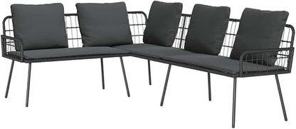 3-Seat L-Shape Outdoor Sofa, Gray PE Rattan Patio Couch with Bench Cushion, 90.9 x 68.1 inch Metal Frame, Modern Low-Profile Design for Garden, Deck, Balcony