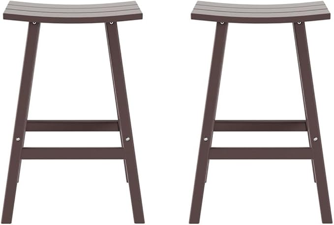 Costaelm All-Weather Bar Stools Set of 2, 29" Height Outdoor Bar Stools, Adirondack Poly Patio Bar Stool for Patio, Deck, Kitchen Counter and Garden, Dark Brown
