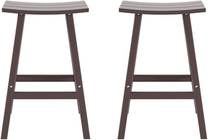 Costaelm All-Weather Bar Stools Set of 2, 29" Height Outdoor Bar Stools, Adirondack Poly Patio Bar Stool for Patio, Deck, Kitchen Counter and Garden, Dark Brown