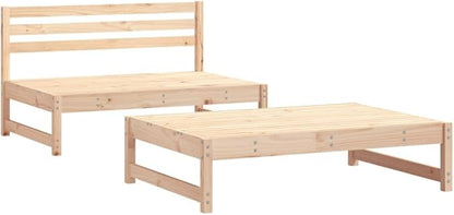 2-Piece Garden Lounge Set Natural Pine Solid Pine Wood and Plywood Modular Outdoor Furniture for Patio, Comfortably Seats Four, Rustic Style Weather-Resistant Durable