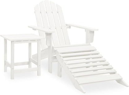 vidaXL Patio Lounge Set - White Adirondack Chair with Detachable Ottoman and Side Table, Solid Fir Wood, Classic Design, Weather Resistant