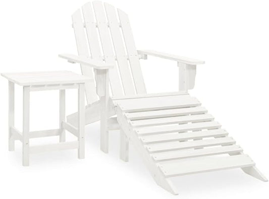 White Solid Fir Wood Large Detachable Garden Chair Set with Ottoman and Table for Outdoor Patio Relaxation