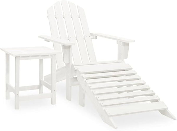 White Solid Fir Wood Adirondack Chair with Ottoman and Table Patio Furniture Set for Outdoor Garden Balcony Porch - Photo 1