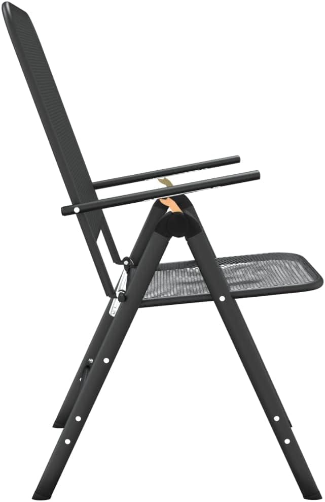 Folding Garden Chair Set of 2 Anthracite, 24 x 22.2 x 41.7 in Metal Frame with 7-Position Reclining for Patio or Apartment Balcony, Stackable Outdoor Lounge Seating