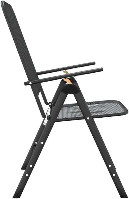 Folding Garden Chair Set of 2 Anthracite, 24 x 22.2 x 41.7 in Metal Frame with 7-Position Reclining for Patio or Apartment Balcony, Stackable Outdoor Lounge Seating