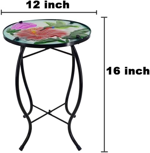 12 Inch Round Hummingbird Glass Side Table, Patio Small Table, Outdoor Side Table, Outdoor Bar Table - Photo 3