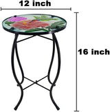 12 Inch Round Hummingbird Glass Side Table, Patio Small Table, Outdoor Side Table, Outdoor Bar Table - Photo 3