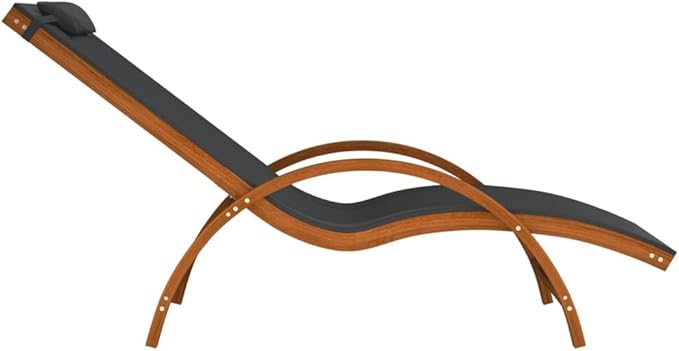 Sun Lounger Grey Textilene Standard Foldable Outdoor Chaise Lounge Chair, Solid Poplar Wood Frame - Photo 5