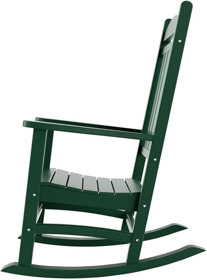 Costaelm Oversized Outdoor Rocking Chair, High Back Porch Rocker Chair, HDPE All Weather Resistant Outdoor Seating Furniture Wide Rocker Chair for Patio, Lawn, Garden, Dark Green