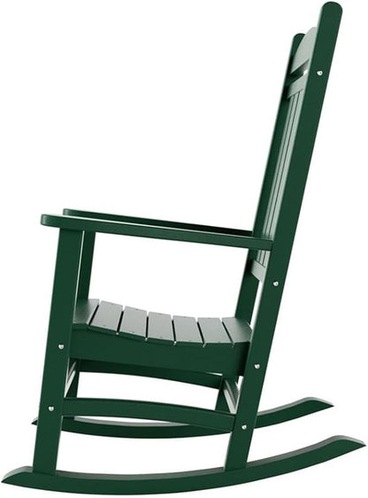 Costaelm Oversized Outdoor Rocking Chair, High Back Porch Rocker Chair, HDPE All Weather Resistant Outdoor Seating Furniture Wide Rocker Chair for Patio, Lawn, Garden, Dark Green