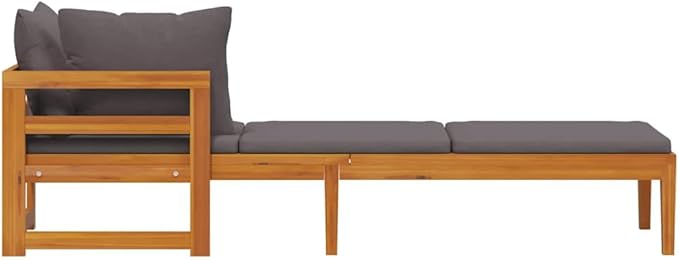 Acacia Wood Outdoor Chaise Lounge 292×73×23 cm, Dark Gray Patio Recliner with Cushion, Poolside/Terrace