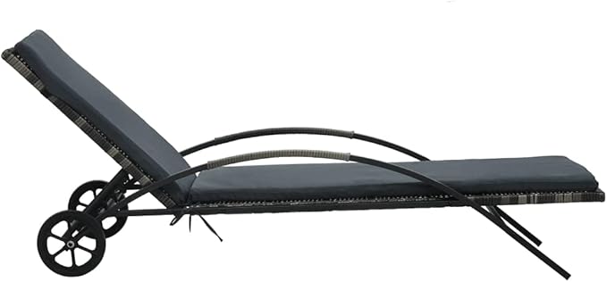 Sun Lounger with Cushion & Wheels Poly Rattan Anthracite, Outdoor Chaise Lounge Chair for Beach, Sunbathing, Patio, Pool - Photo 3