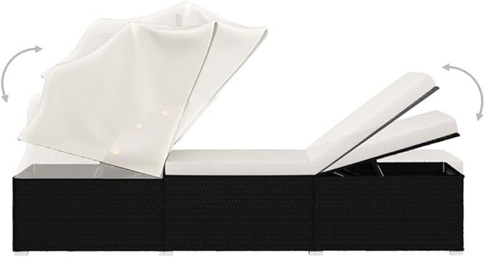 Sun Lounger with Canopy and Cushion Poly Rattan Cream White Patio Chairs Outdoor Furniture Outdoor Chairs Suitable for Gardens, Pools and Balconies.