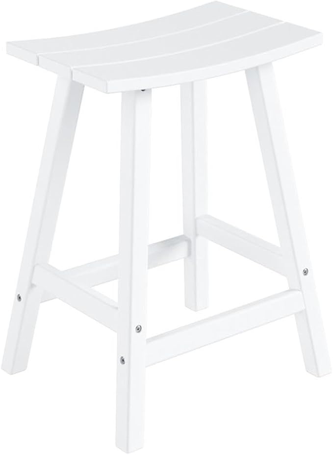 Costaelm 24" Height Outdoor Bar Stools, All-Weather Bar Stools, Adirondack Poly Patio Bar Stool for Patio, Deck, Kitchen Counter and Garden, White