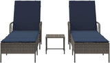 3-Piece Outdoor Lounge Set Grey-Navy Poly Rattan Adjustable Chaise 78.74x21.65x36.22 in with Side Table Cushions Modern - Photo 7