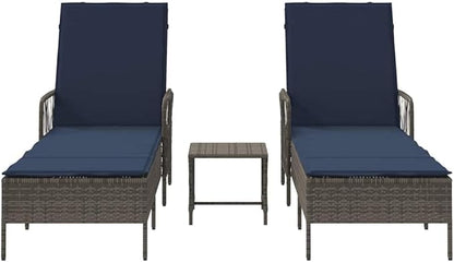 Sun Lounger Set for Patio, 2 Gray Poly Rattan Chaise Lounge Chairs 13.8 x 13.8 x 12.6 in with Adjustable Backrest, Portable Outdoor Recliner for Garden Poolside Deck Use